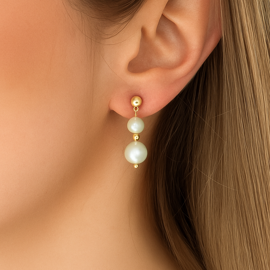 DUO PEARL DROP EARRINGS Gold
