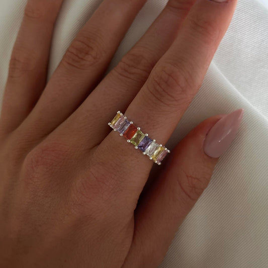 MULTICOLOR BAGUETTE RING Silver