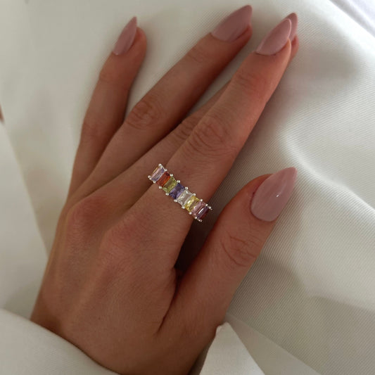 MULTICOLOR BAGUETTE RING Silver