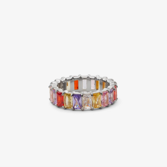 MULTICOLOR BAGUETTE RING Silver