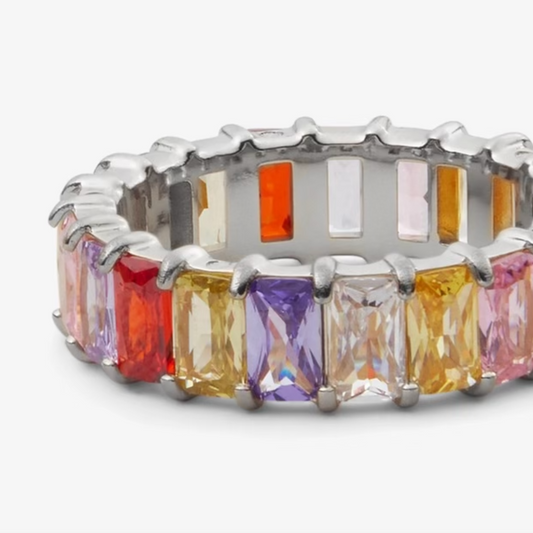 MULTICOLOR BAGUETTE RING Silver