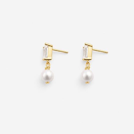 BAGUETTE PEARL STUDS Gold