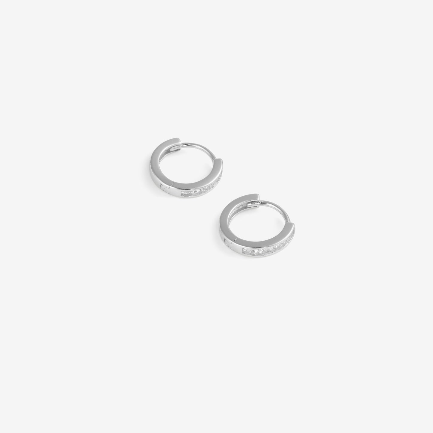 PETITE HIDDEN PAVÉ HOOPS Silver