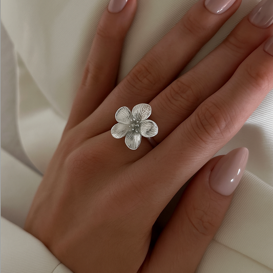 MIDI FLOWER RING Silver