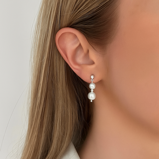 DUO PEARL DROP EARRINGS Silver