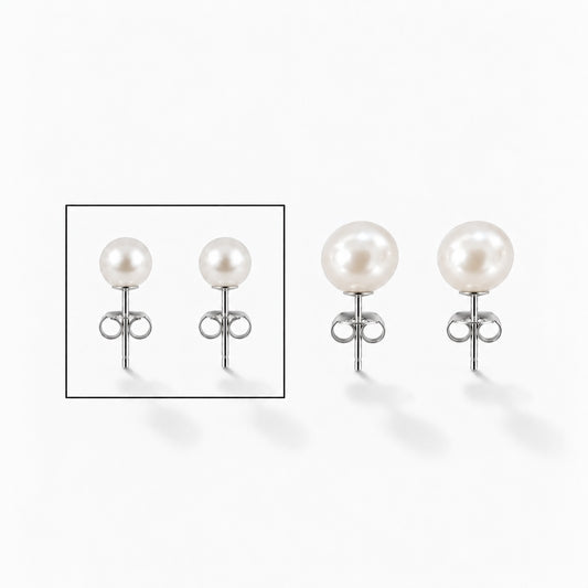 CLASSIC MIDI PEARL STUDS Silver