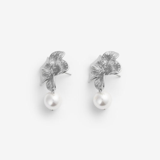 FLOWER PEARL EARRINGS Silver