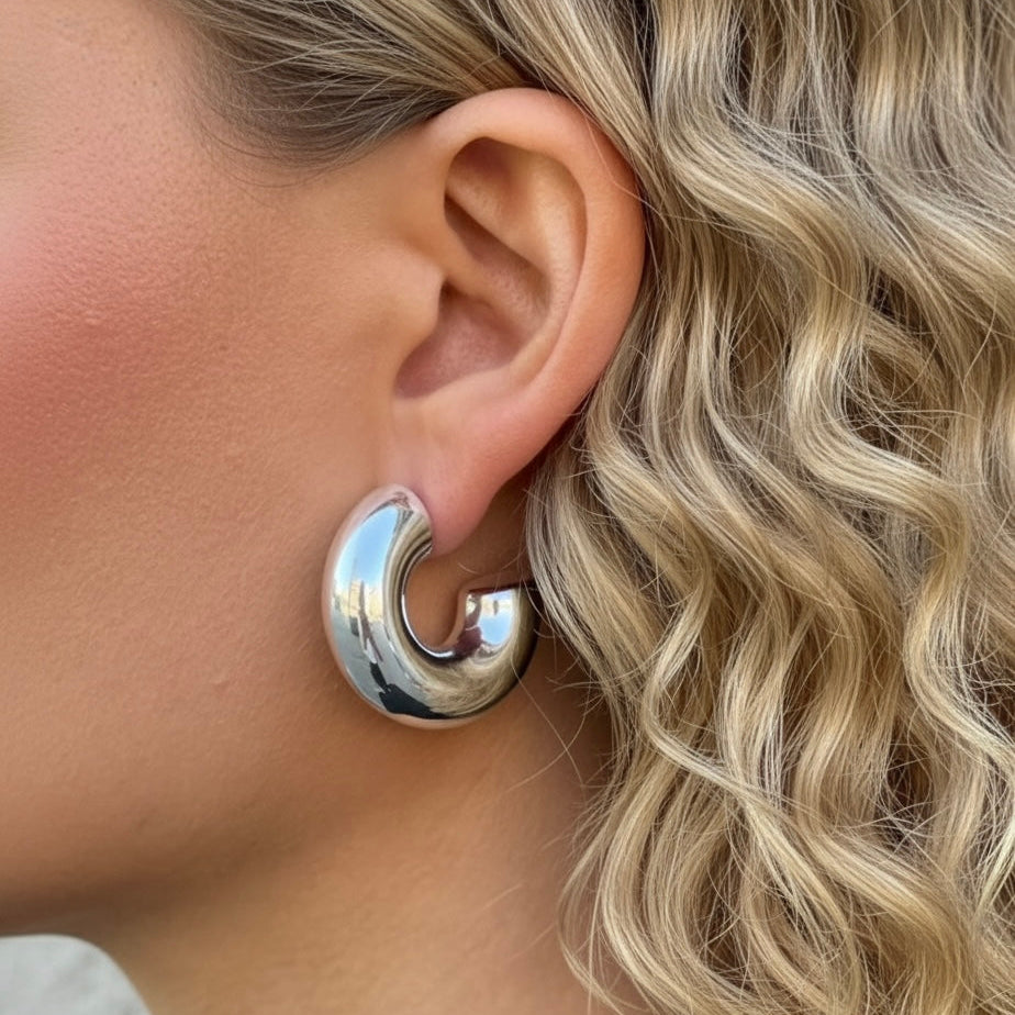HALF BOLD HOOPS Silver