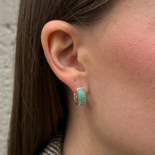 GREEN PAVÉ EARRINGS Silver