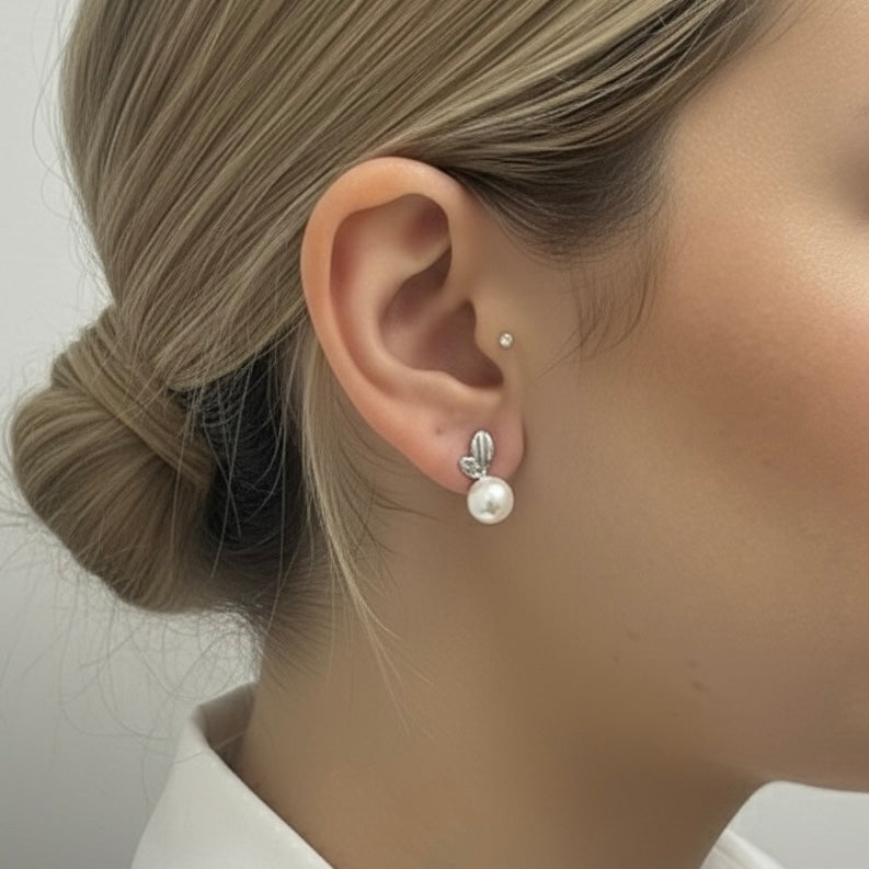 PEARL LEAF EARRINGS Silver