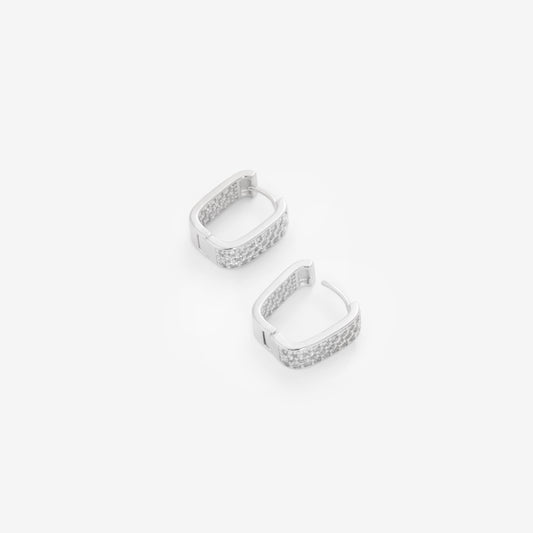 SQUARE PAVÉ HOOPS Silver