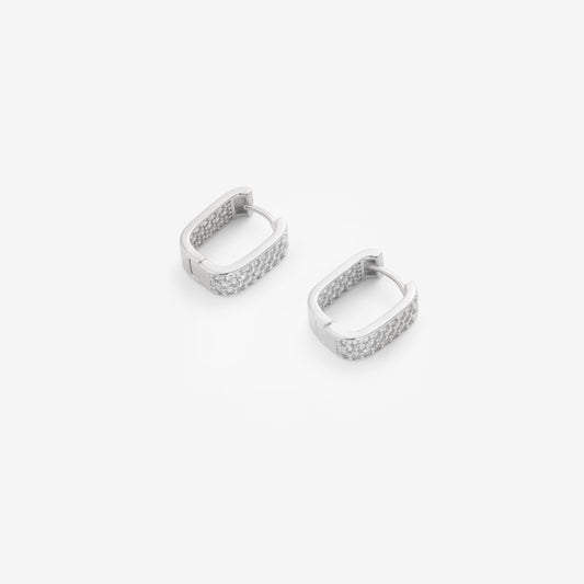 SQUARE PAVÉ HOOPS Silver