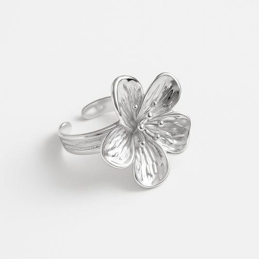 LARGE FLOWER RING Silver