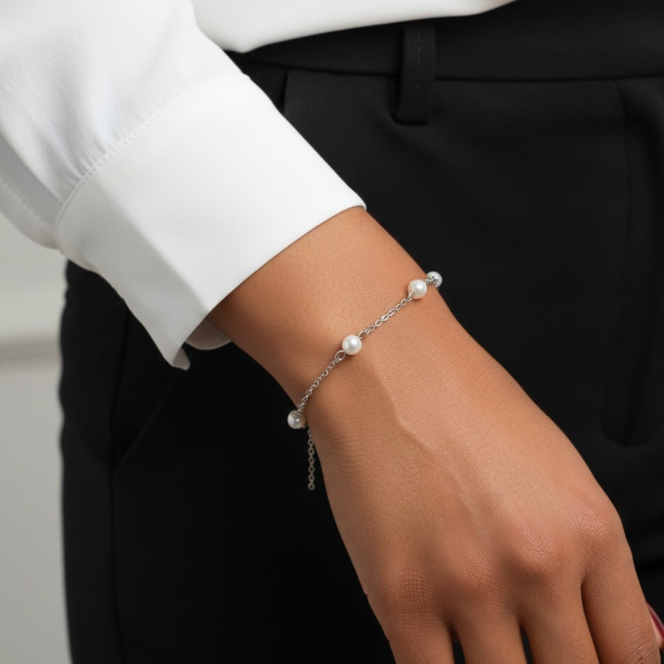 MINI PEARL CHAIN BRACELET Silver