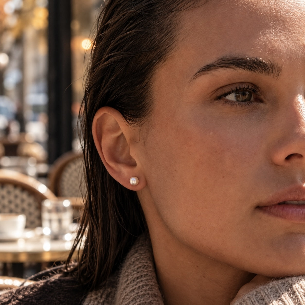 CLASSIC MIDI PEARL STUDS Silver