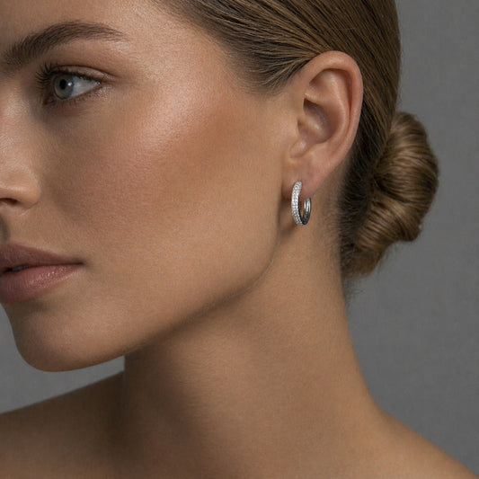 STONE HOOPS EARRINGS silver