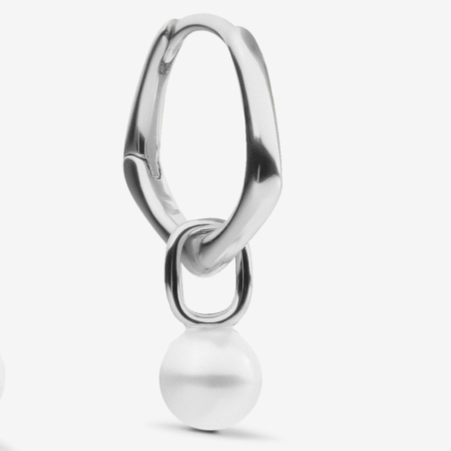 PEARL LINK HOOPS EARRINGS Silver