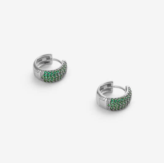 GREEN PAVÉ EARRINGS Silver