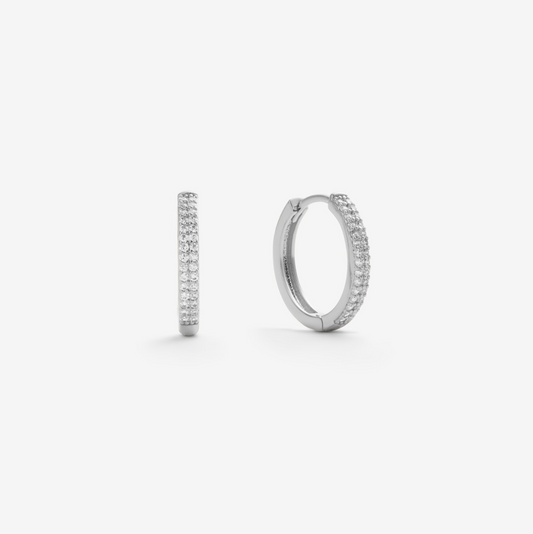 CLASSIC STONE HOOPS EARRINGS silver