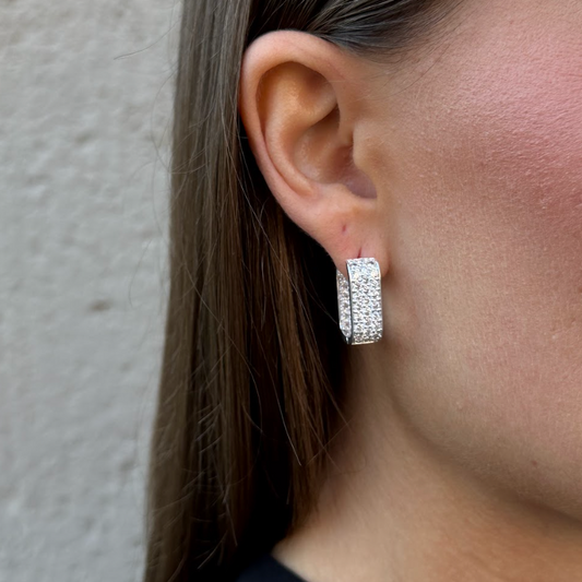 SQUARE PAVÉ HOOPS Silver