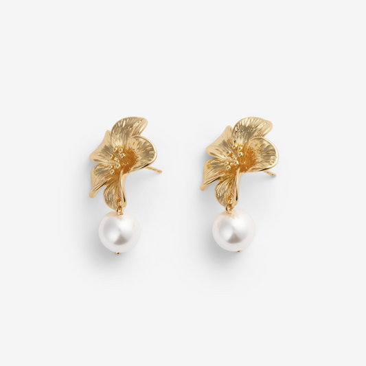 FLOWER PEARL EARRINGS Gold