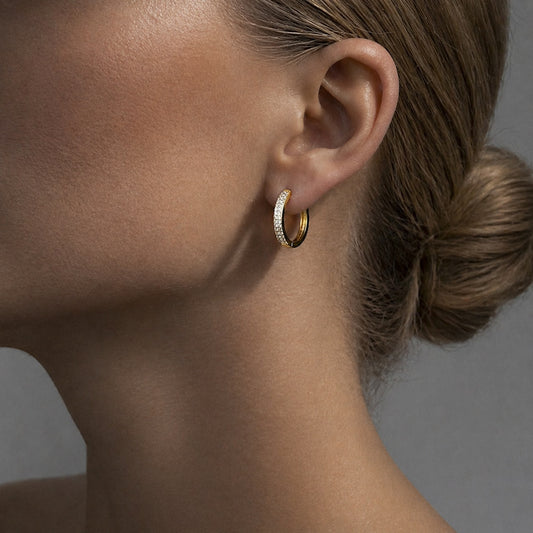 STONE HOOPS EARRINGS Gold